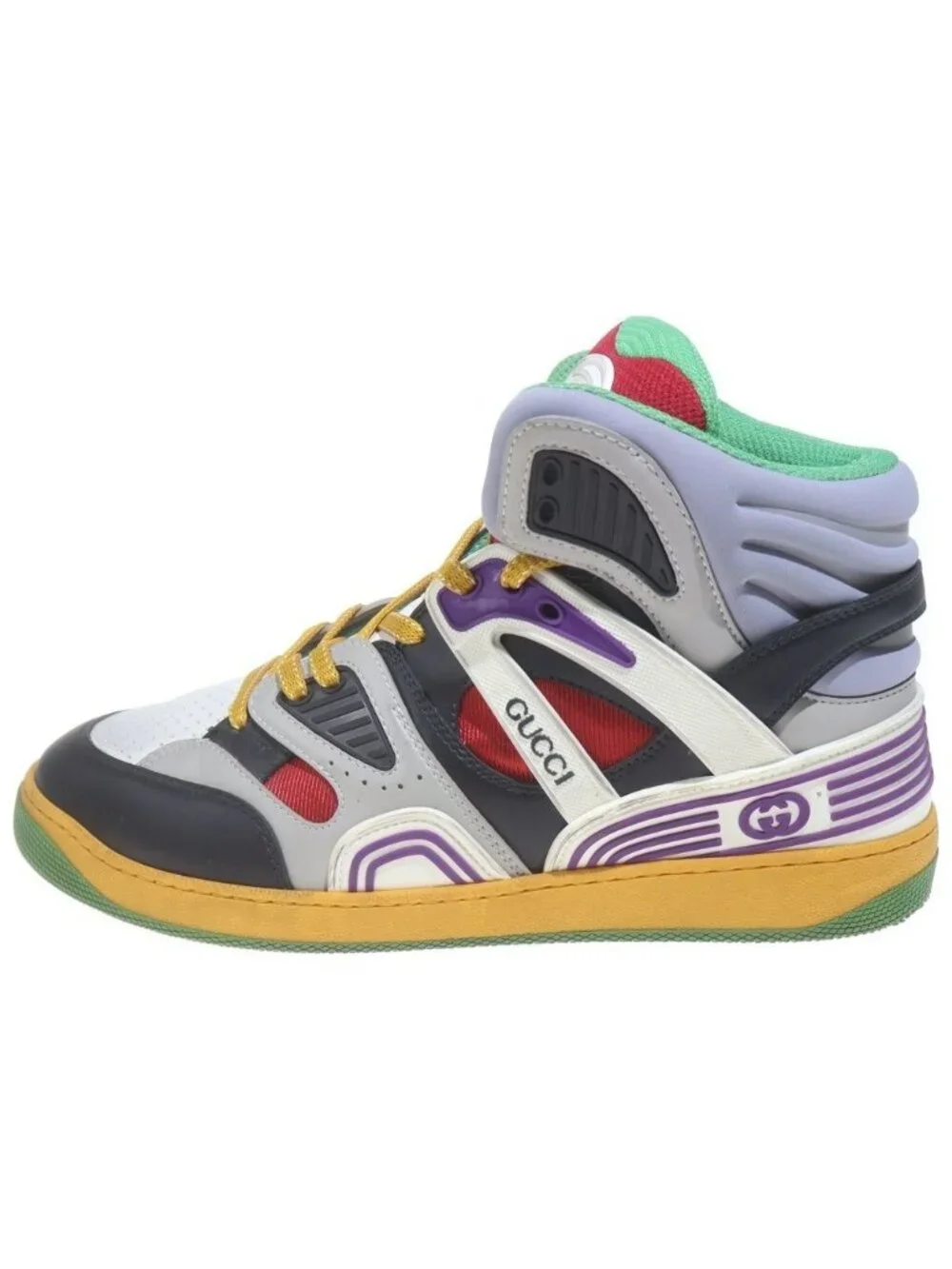Gucci Basket Interlocking High Cut Sneakers Gray Yellow